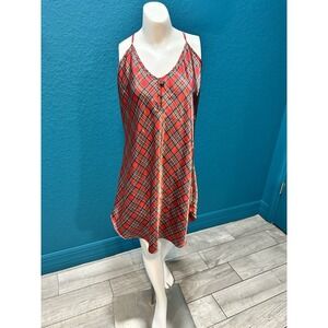 VTG Vassarette Red Plaid Satin‎ Slip Nightgown L